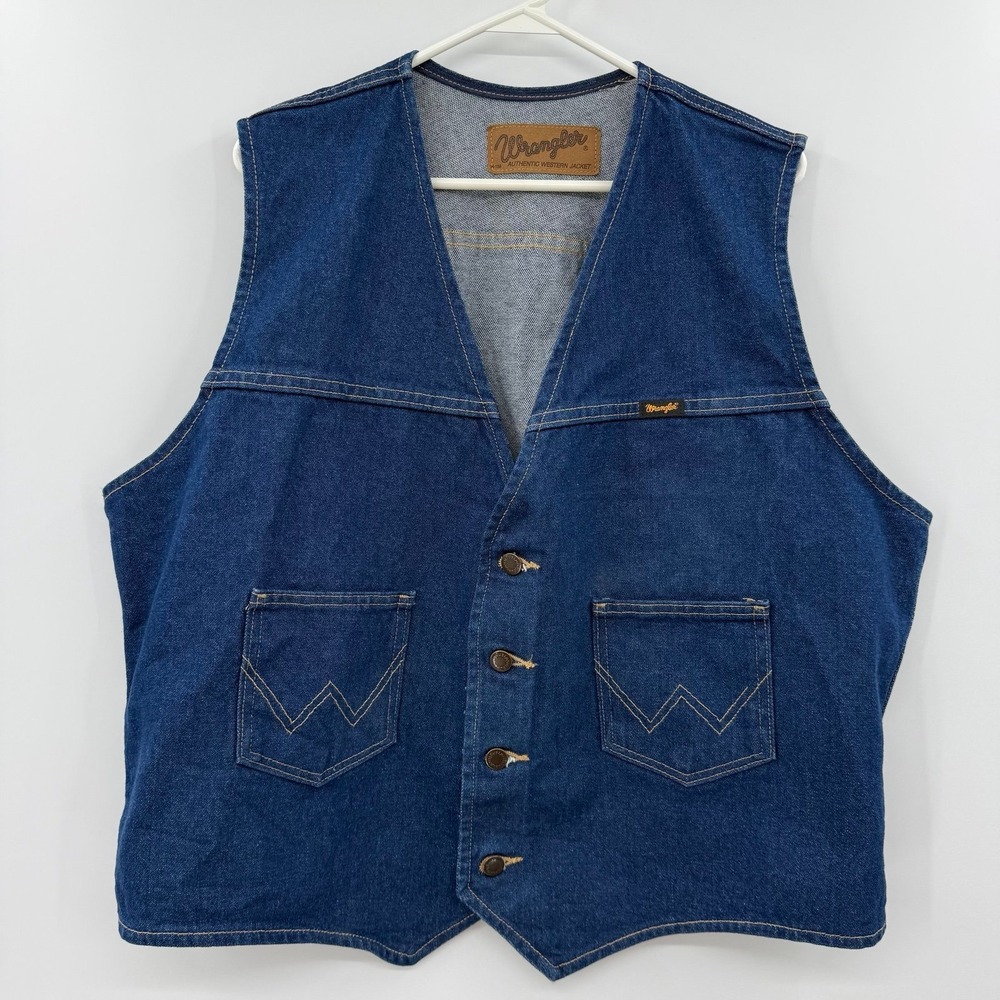 Wrangler Vest Mens Blue Unlined Denim Short Western Ranch - Picture 1 of 8